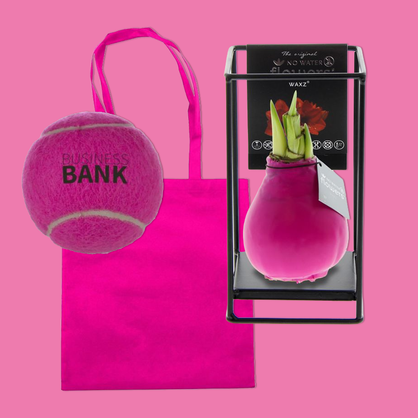 Roze relatiegeschenken bedrukken met jouw logo