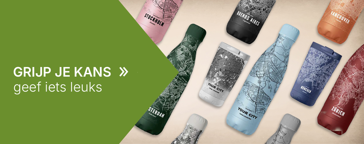 bedrukte drinkflessen met logo zoals Izy flessen met steden design