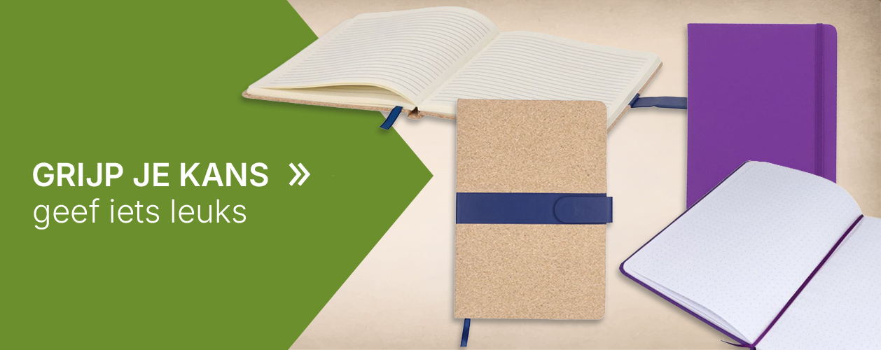 bedrukte schrijfmappen en notitieboeken met logo in diverse materialen en formaten