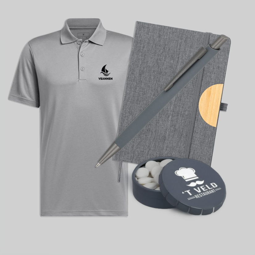 Grijze relatiegeschenken bedrukken met jouw logo