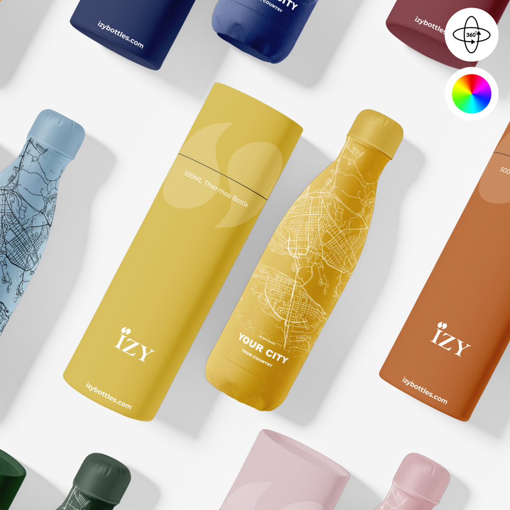 Thermosfles / Drinkfles x Jouw Stad - Geel - 500 ml