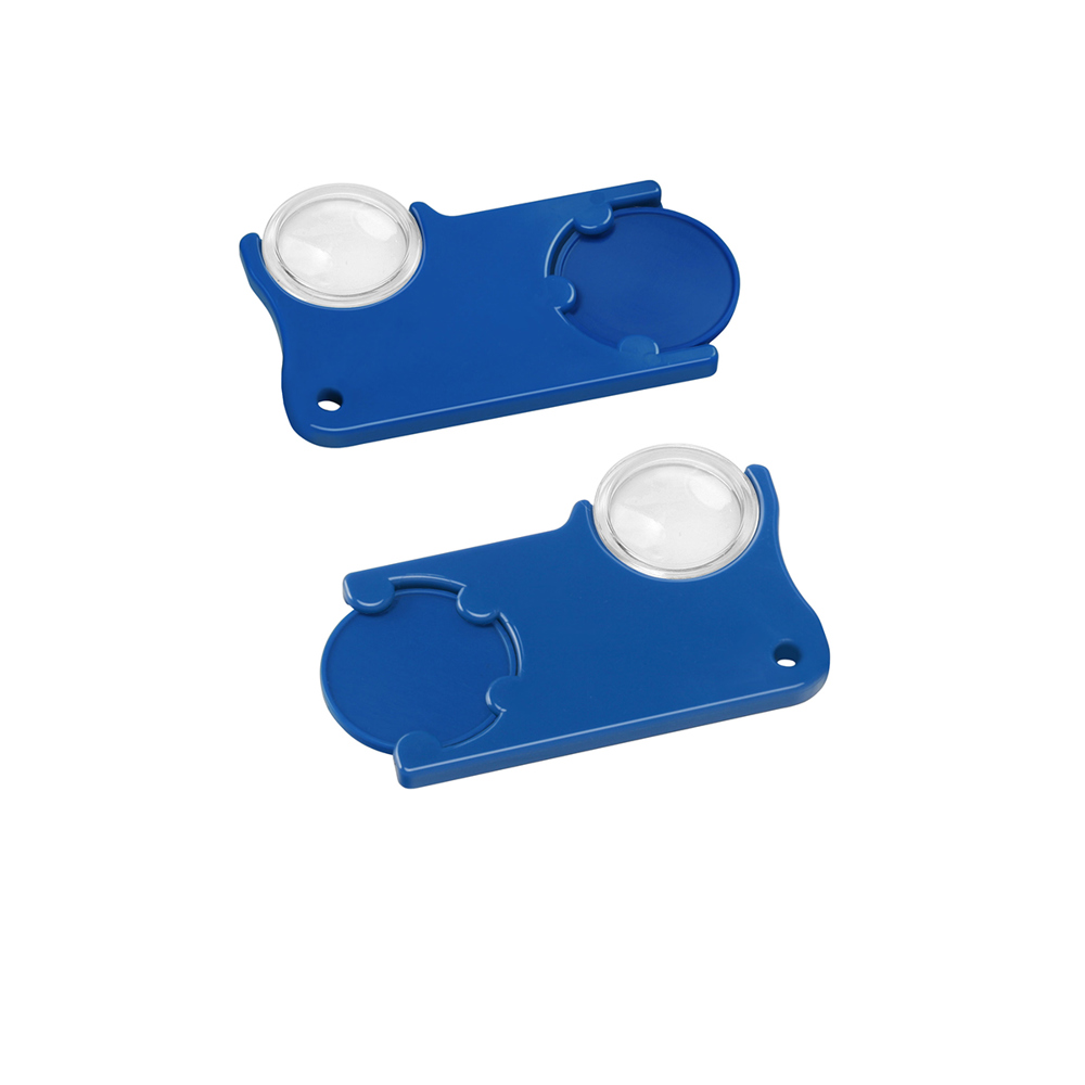 Chiphouder met winkelwagenmuntje 1€ en loep - blauw/blauw