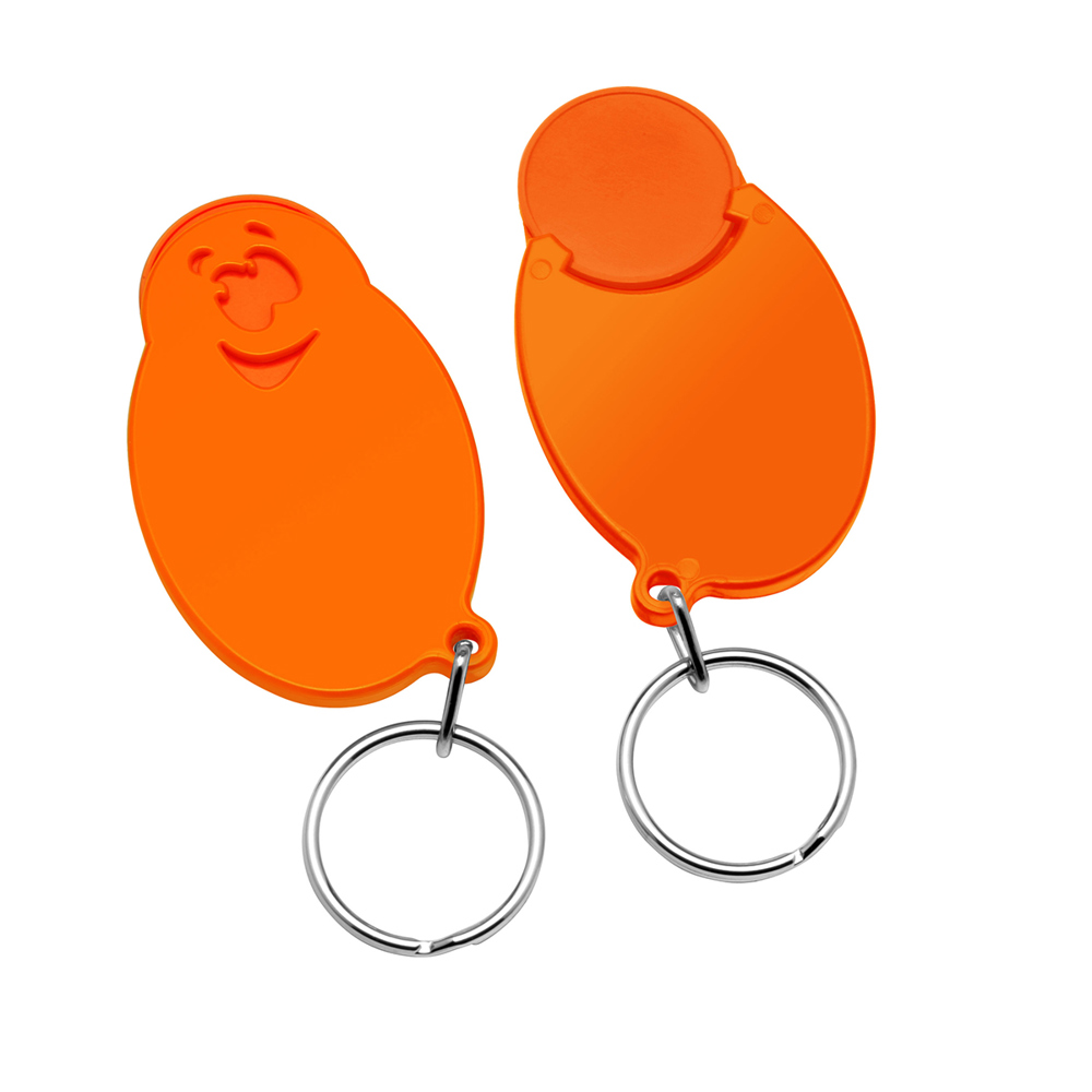Chiphouder met winkelwagenmuntje 1€ "gezicht" - oranje/oranje
