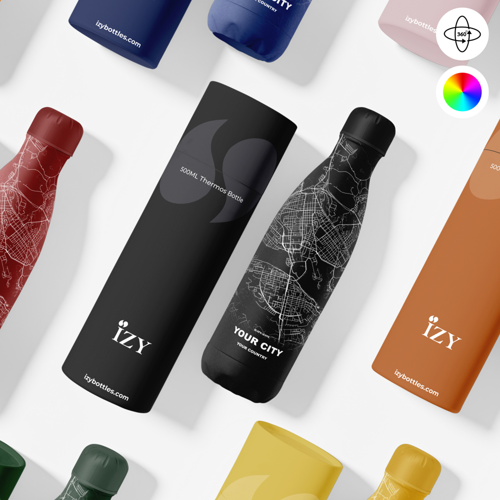 Thermosfles / Drinkfles x Jouw Stad - Zwart - 500 ml