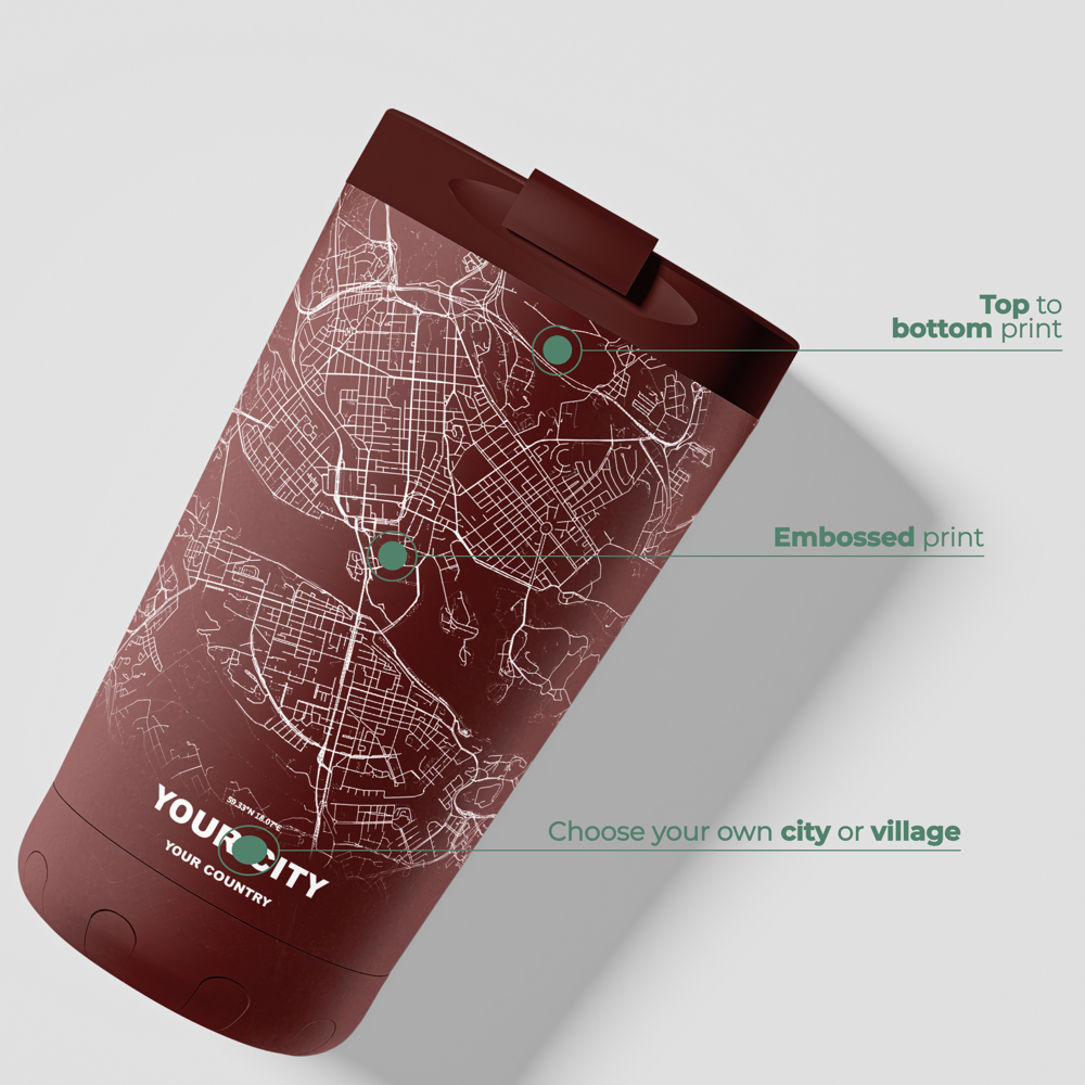 Thermosbeker / Koffiebeker x Jouw Stad -  Rood - 350 ml