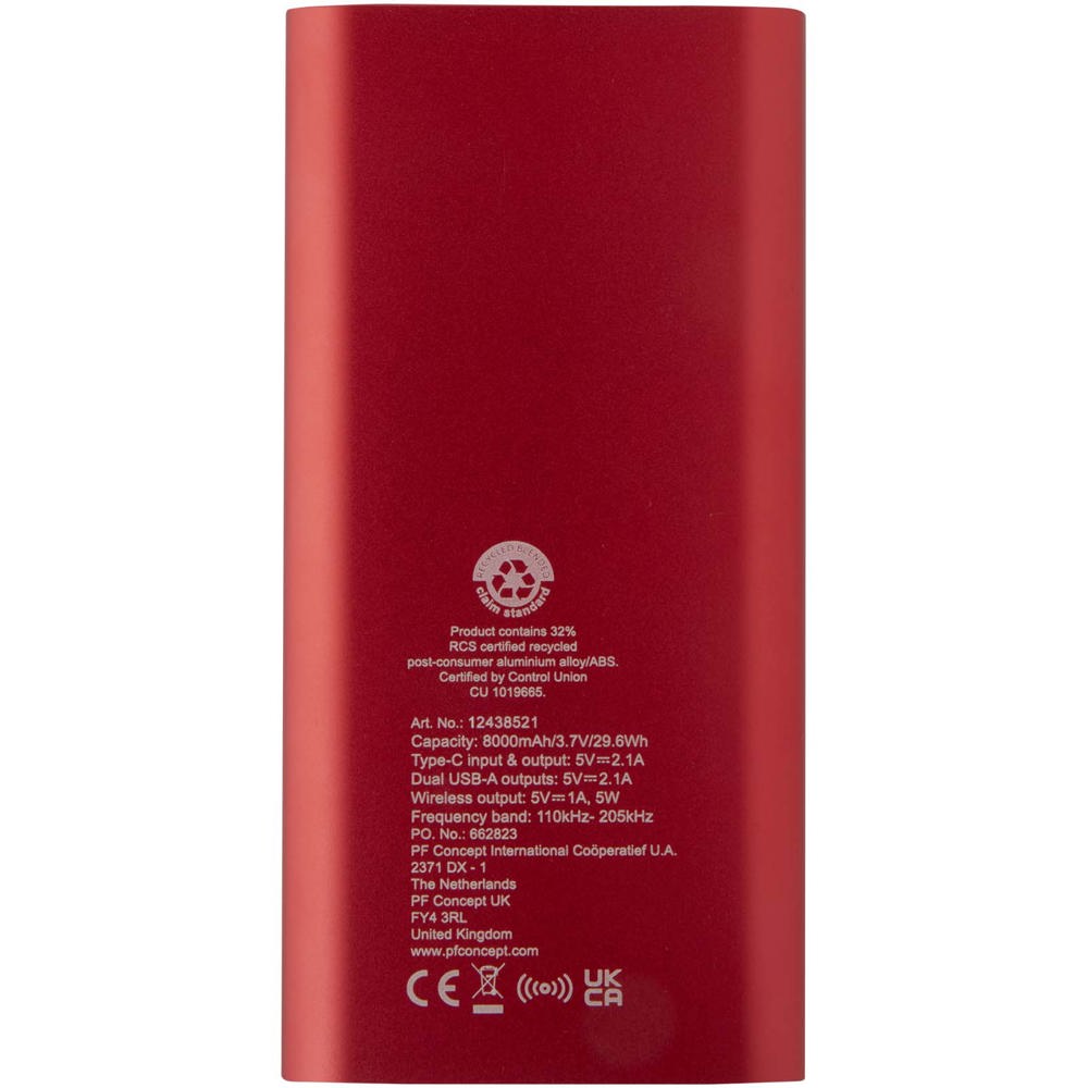 Juice type-C draadloze powerbank van 8000 mAh van gerecycled aluminium