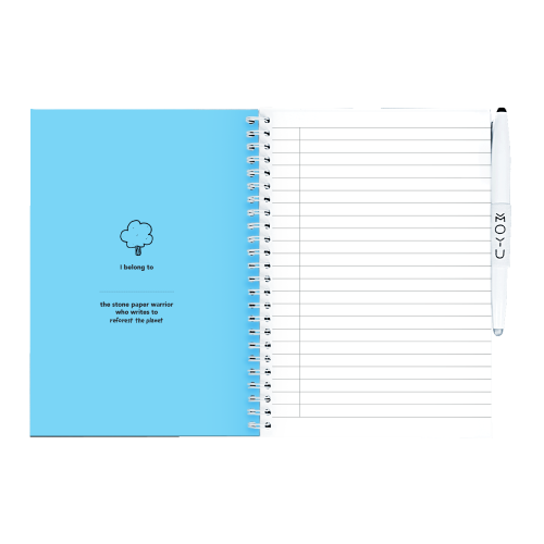 MOYU Uitwisbaar Steenpapier Notitieboek A5 Hardcover – 20 Pagina’s, Sky Blue, Lijnen