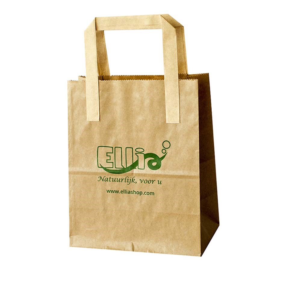 Draagtas, duurzaam kraft bruin, 18 x 10 x 23 cm, 80 grams, platte handle