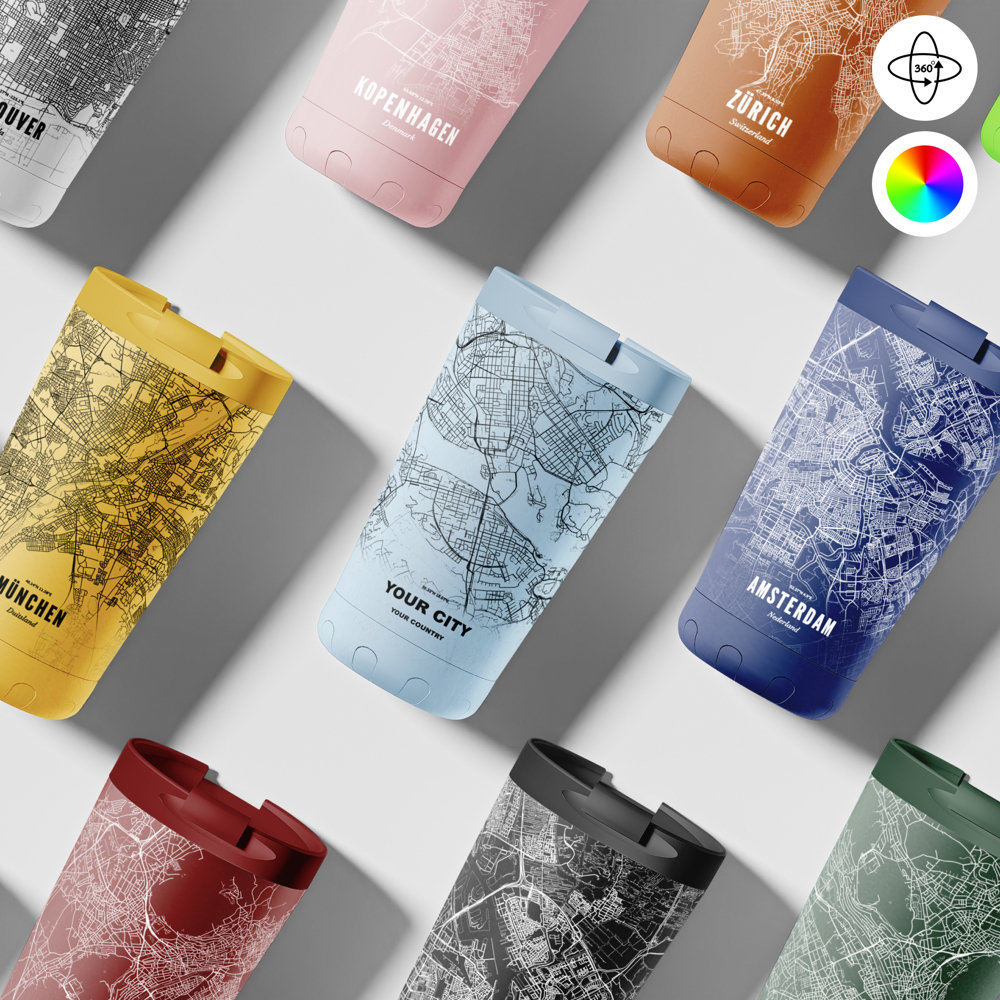 Thermosbeker / Koffiebeker x Jouw Stad -  350 ml - Licht blauw