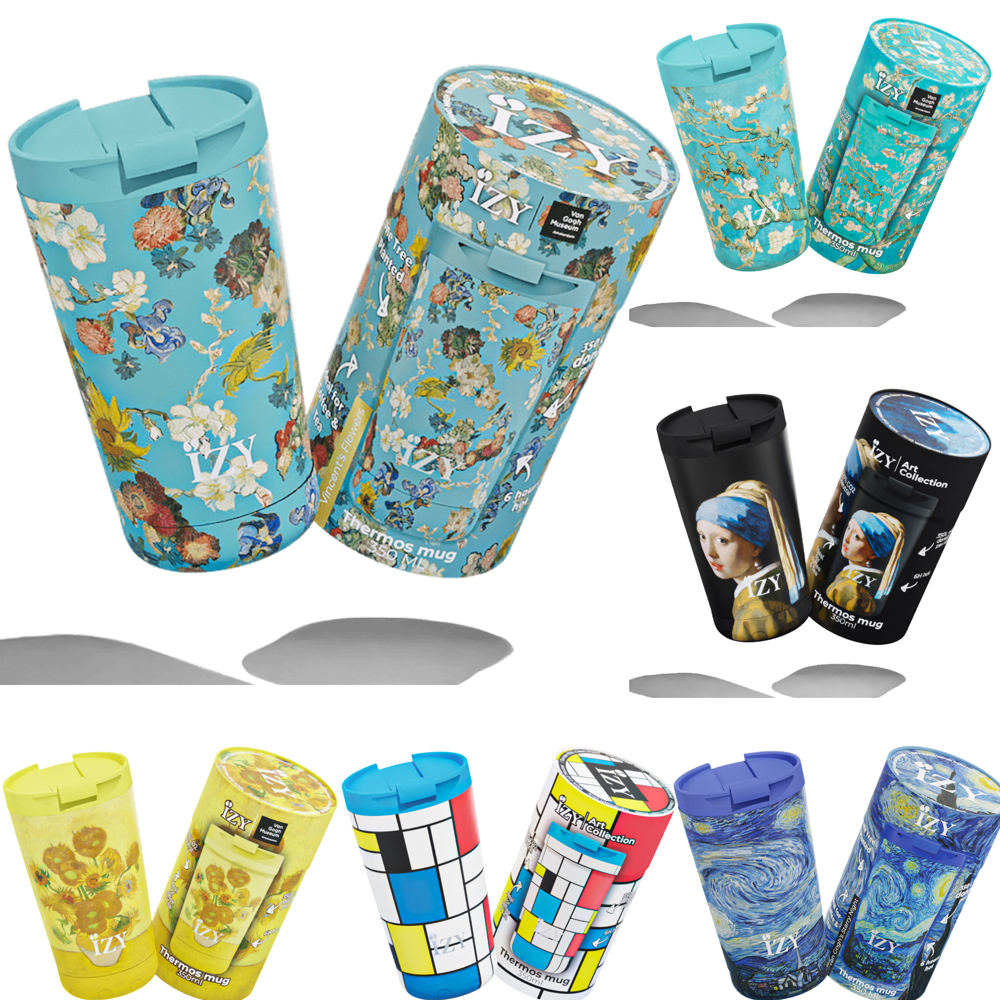 Thermosbeker / Koffiebeker 350ml x Kunst Collectie - Incl luxe verpakking - Licht-Blauw