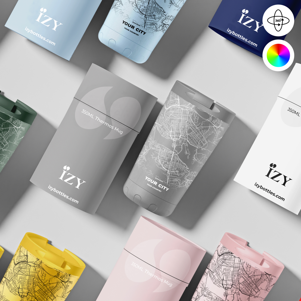 Thermosbeker / Koffiebeker x Jouw Stad -  Grijs - 350 ml