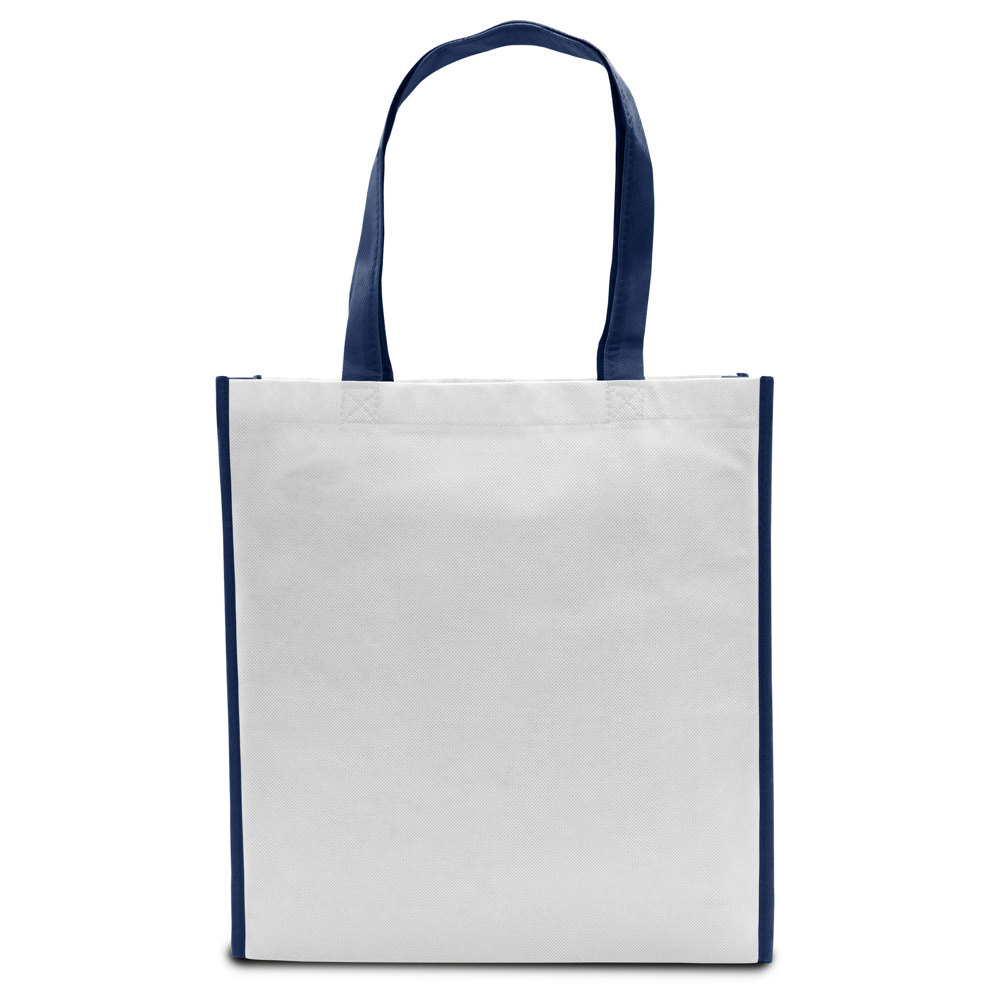 LISBOA – Shopper met bodem- en zijvouw - Wit/Marineblauw