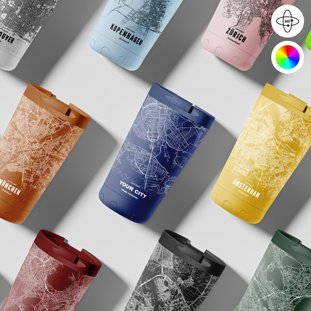 Thermosbeker / Koffiebeker x Jouw Stad -  350 ml - Blauw