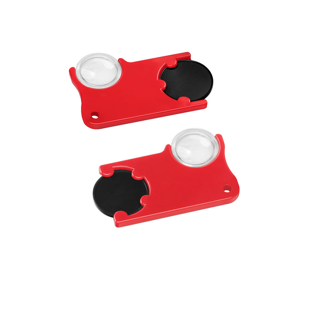 Chiphouder met winkelwagenmuntje 1€ en loep - Zwart/Rood