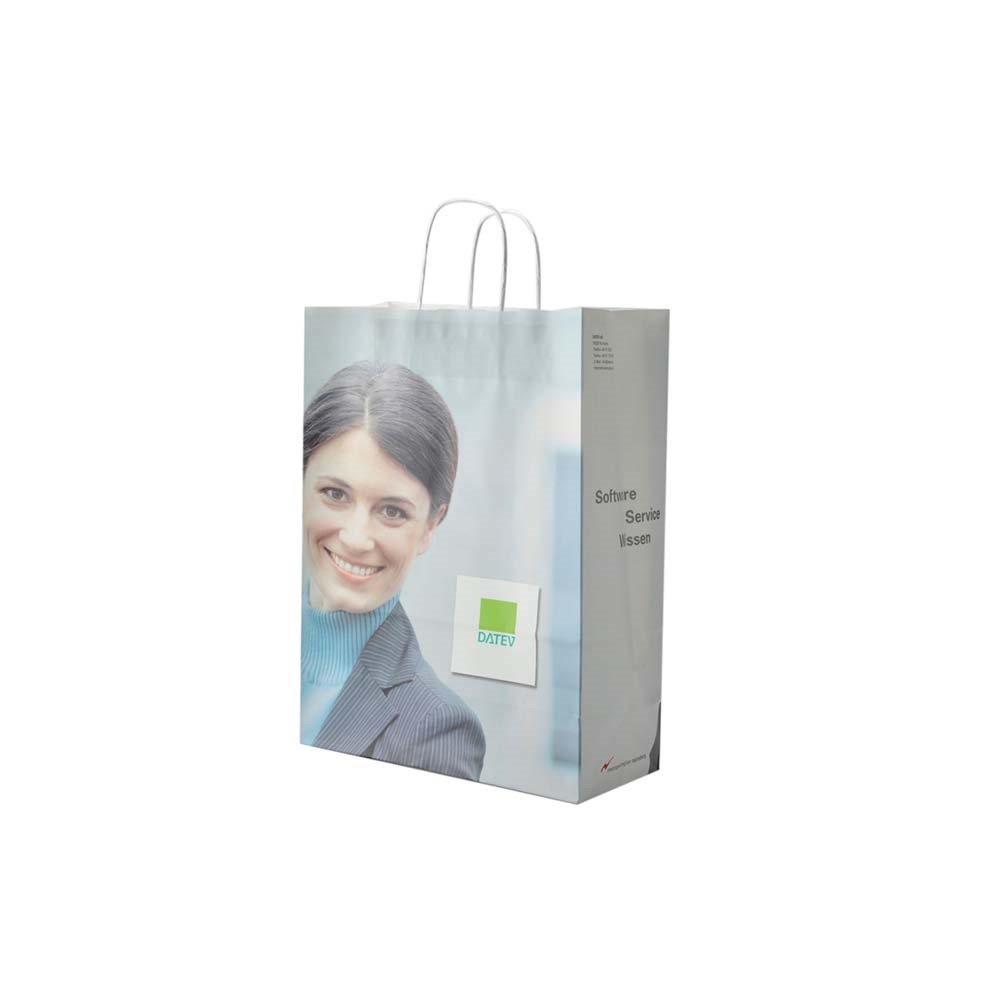 Papieren tas, kraft wit, 45 x 14 x 49 cm, 100 grams, gerolde handle