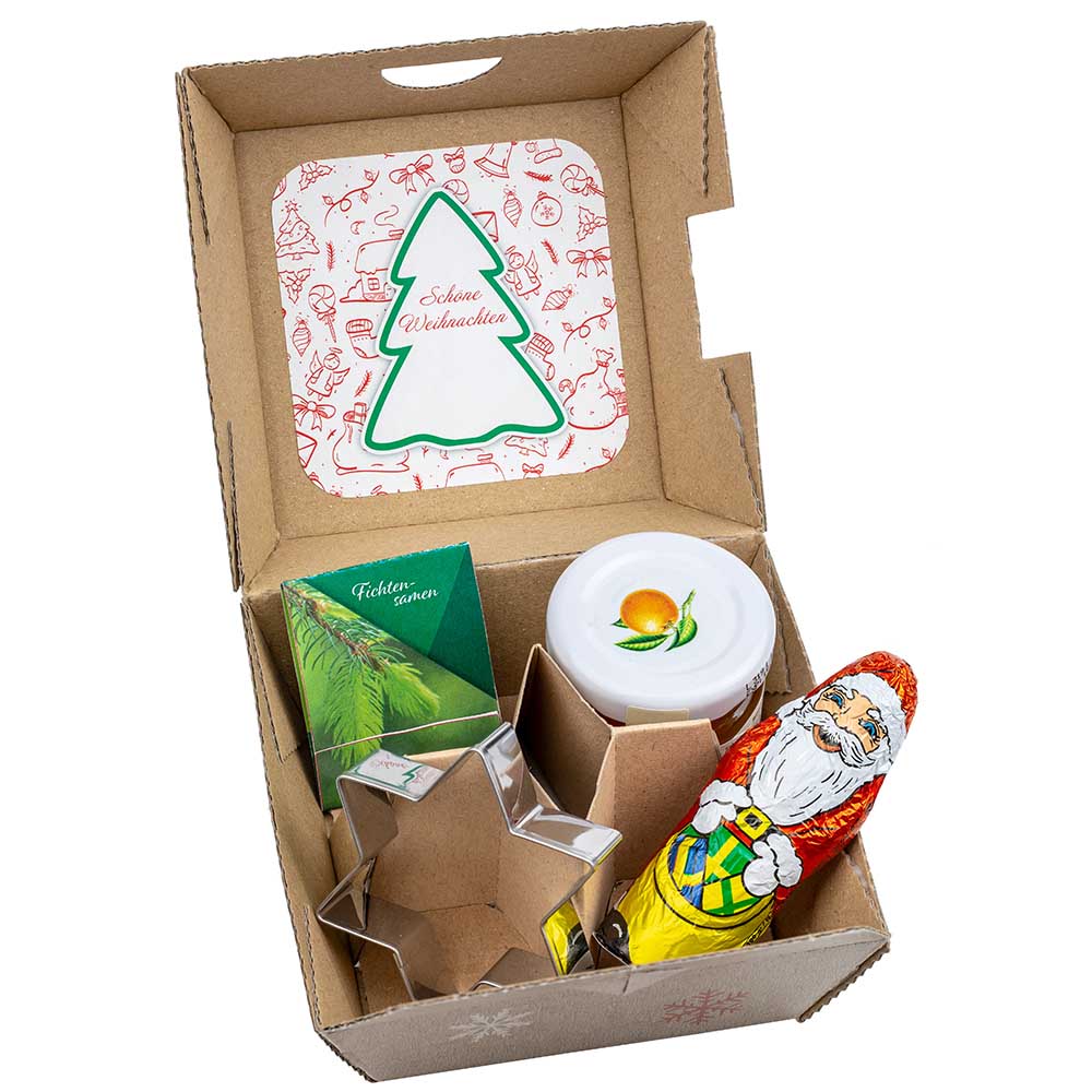 Geschenkset Kerstmis - Sparrenzaadstokje, stervormpjes, een potje
Sinaasappelmarmelade en chocolade Sinterklaas
