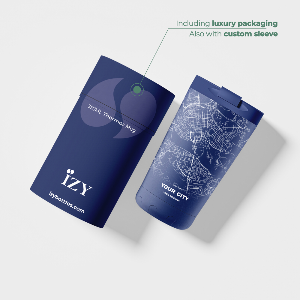 Thermosbeker / Koffiebeker x Jouw Stad -  Blauw - 350 ml