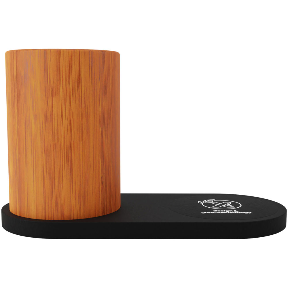 SCX.design W17 draadloos oplaadstation van 10 W met oplichtend logo en potloodhouder van bamboe