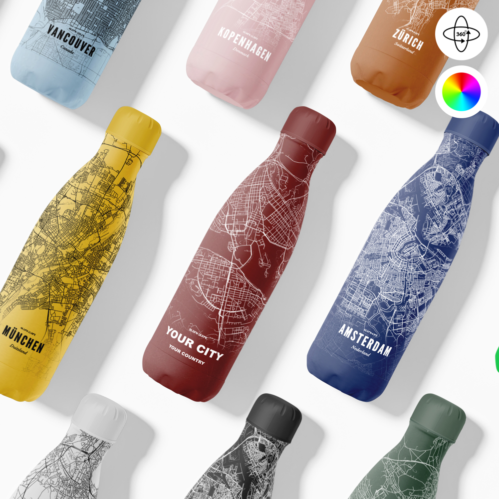 Thermosfles / Drinkfles x Jouw Stad - 500 ml - Rood
