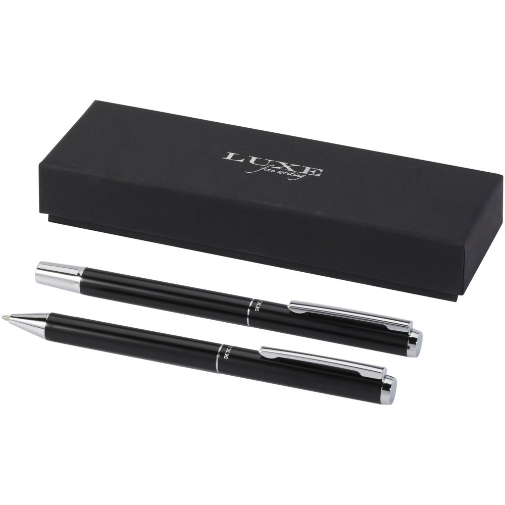Lucetto cadeauset met balpen en rollerbalpen van gerecycled aluminium (zwarte inkt) - zwart