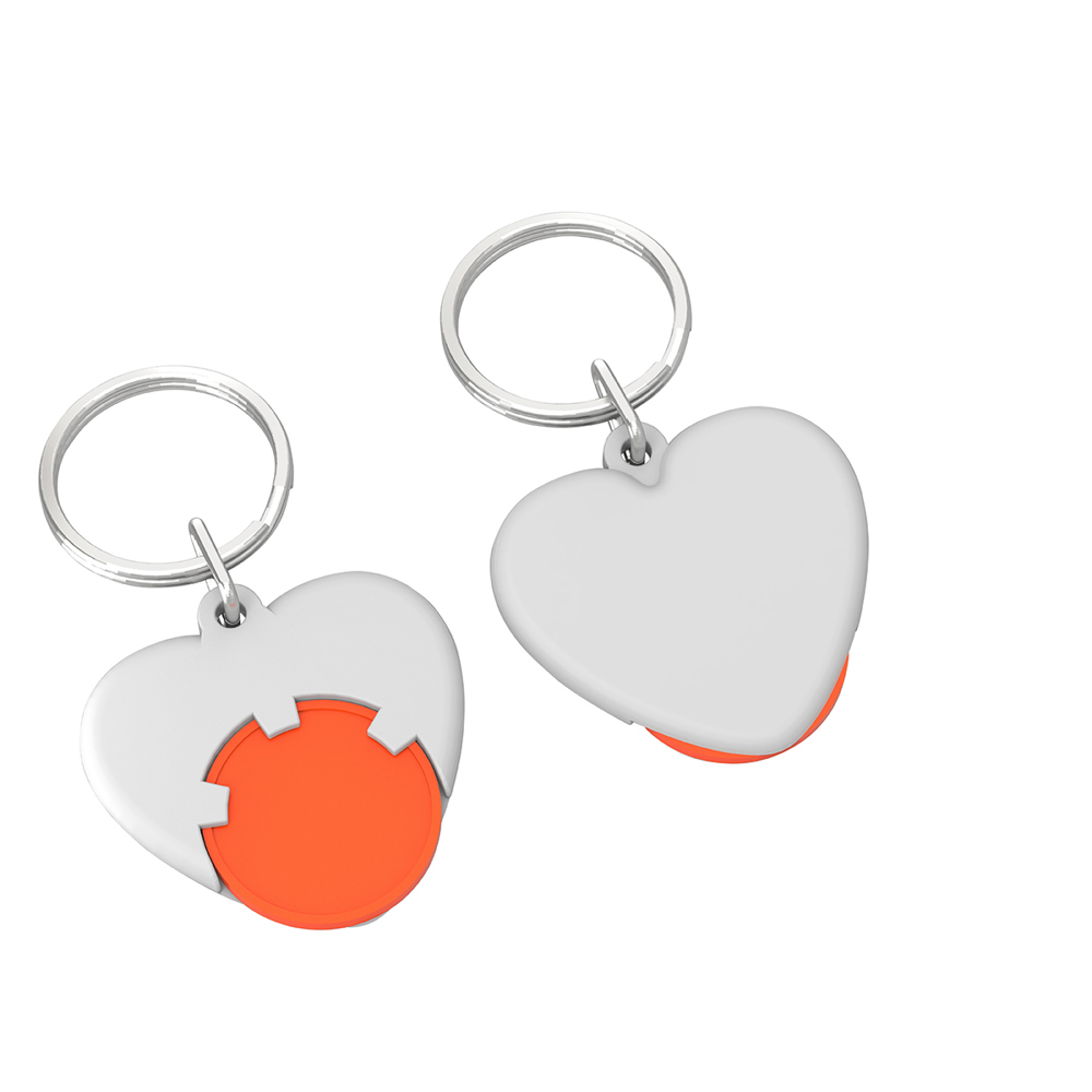 Chiphouder met winkelwagenmuntje 1€ "hart" - oranje/wit