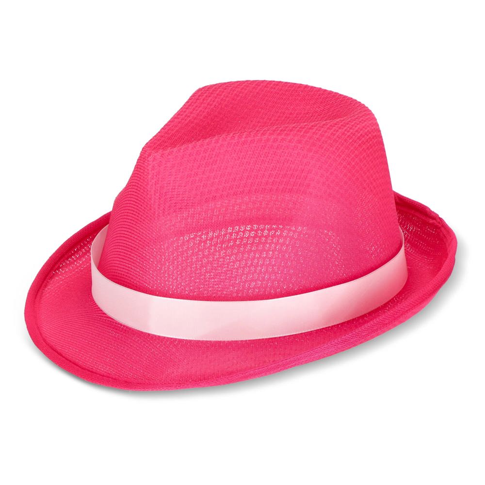 Polyester hoed met band - Fluor assorti / Paars