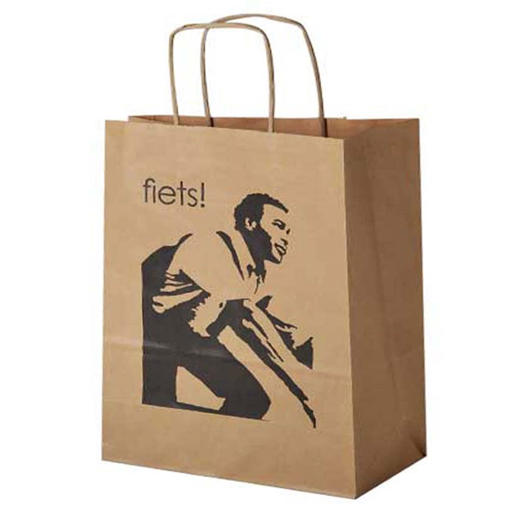 Draagtas papier, 33 x 12 x 50 cm, kraft bruin, 2 zijden, 100 grams, gerolde handle Per 100 stuks
