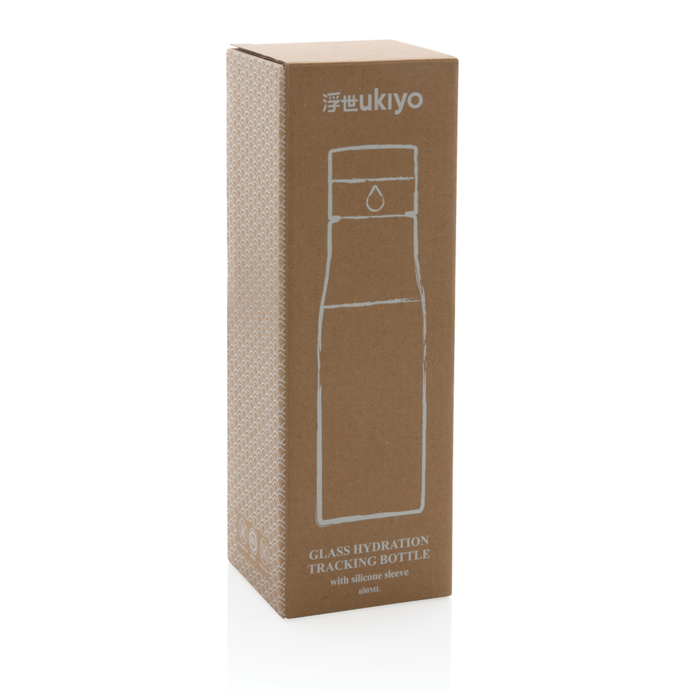 Ukiyo glazen hydratatie-trackingfles met sleeve