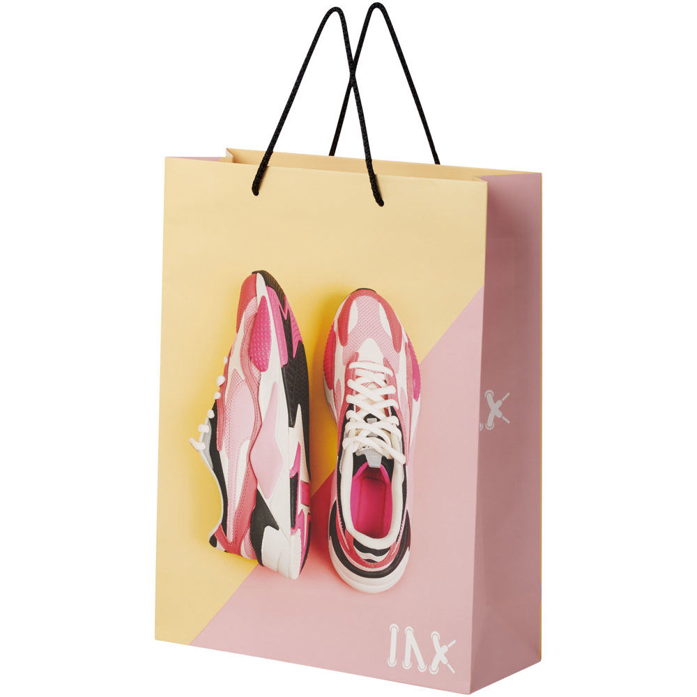 Handgemaakte 170 g/m2 integra papieren tas met PP woven handgrepen - 31 x 12 x 41 cm - wit, zwart