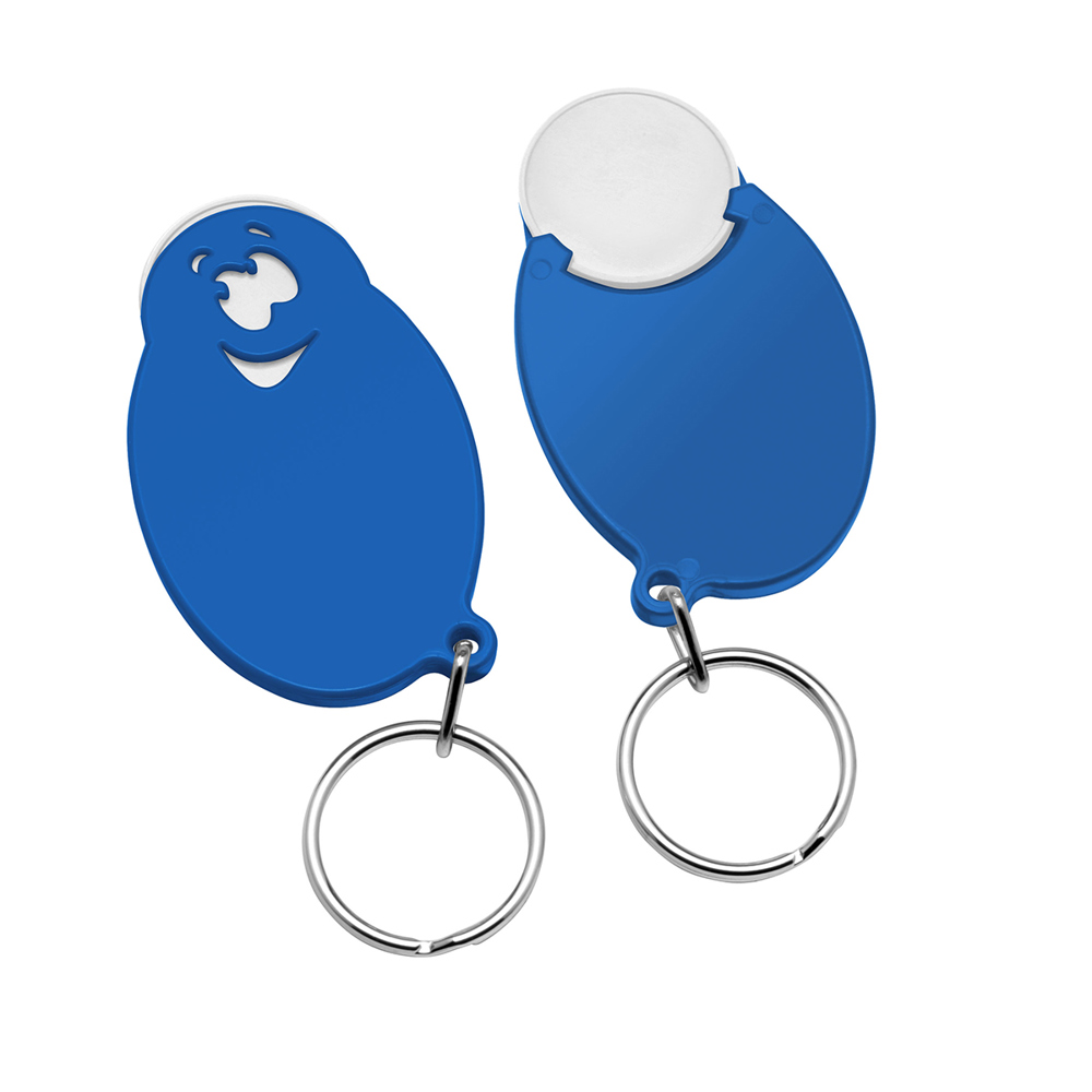 Chiphouder met winkelwagenmuntje 1€ "gezicht" - Wit/blauw
