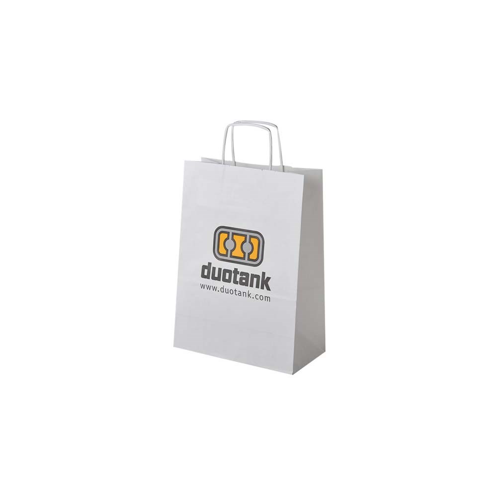 Papieren tas, kraft wit, 18 x 8 x 24 cm, 100 grams, gerolde handle
