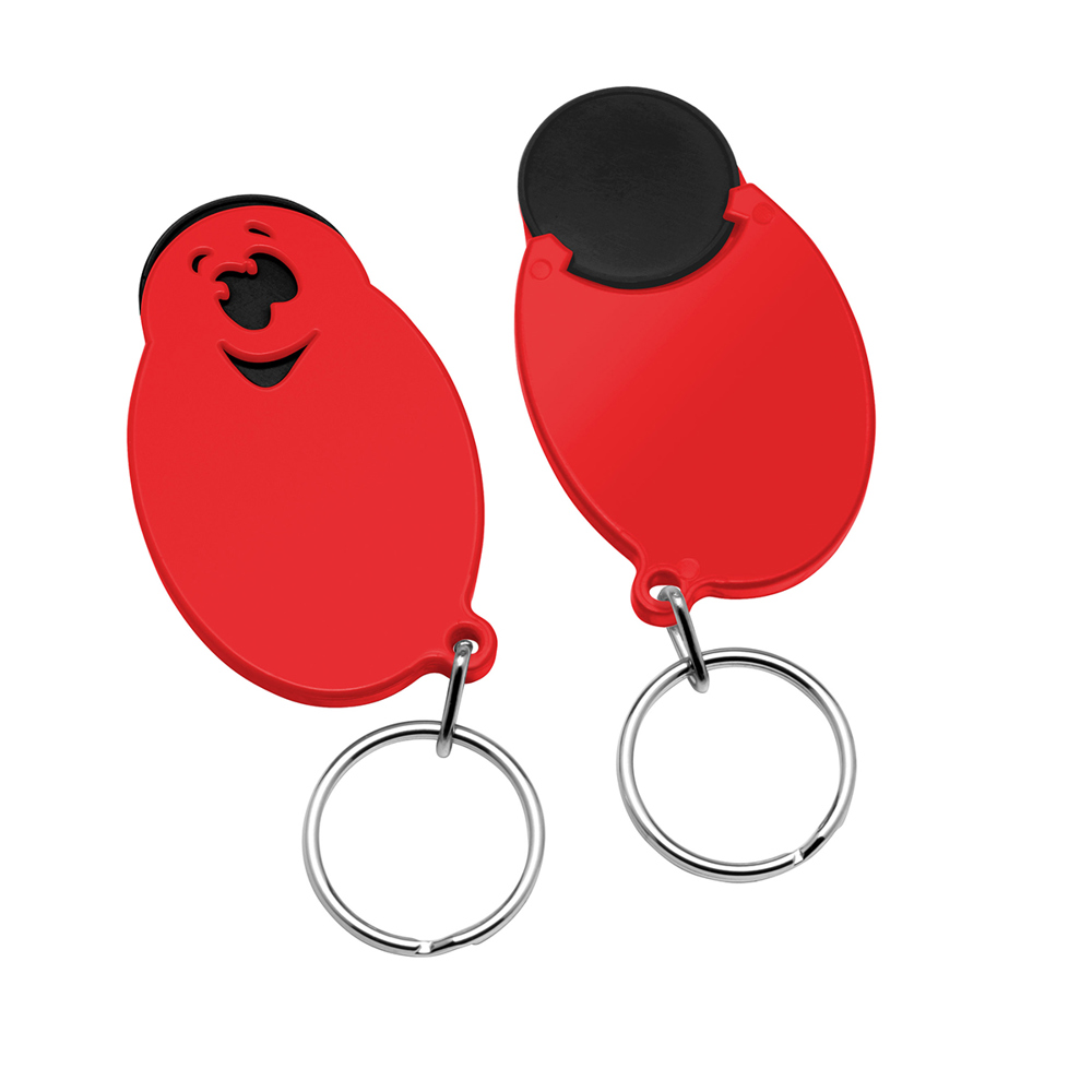 Chiphouder met winkelwagenmuntje 1€ "gezicht" - Zwart/Rood