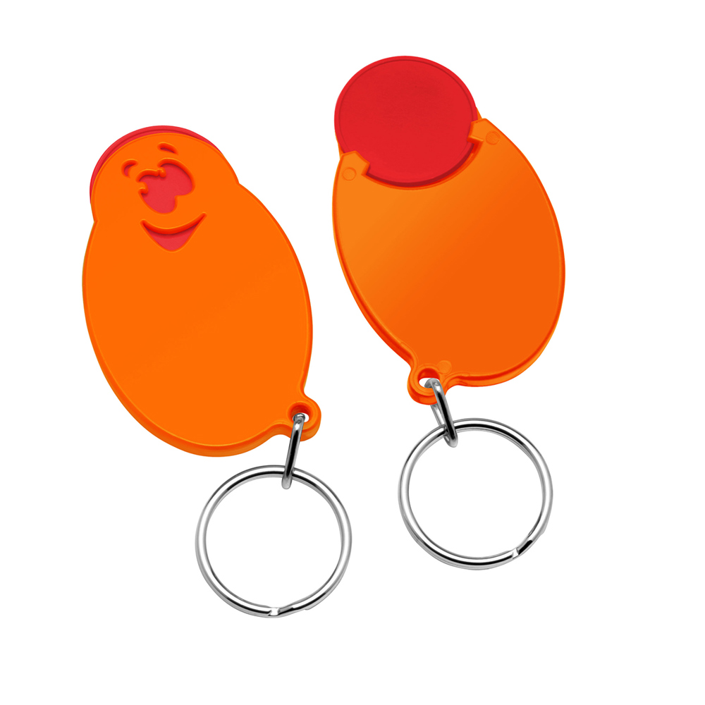 Chiphouder met winkelwagenmuntje 1€ "gezicht" - rood/oranje