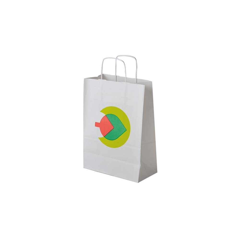 Papieren tas, kraft wit, 18 x 8 x 24 cm, 100 grams, gerolde handle