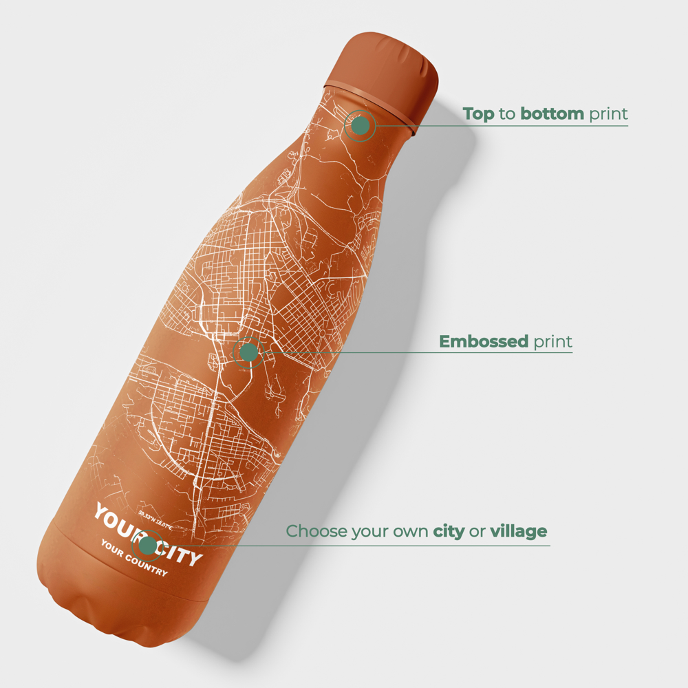 Thermosfles / Drinkfles x Jouw Stad - Oranje - 500 ml