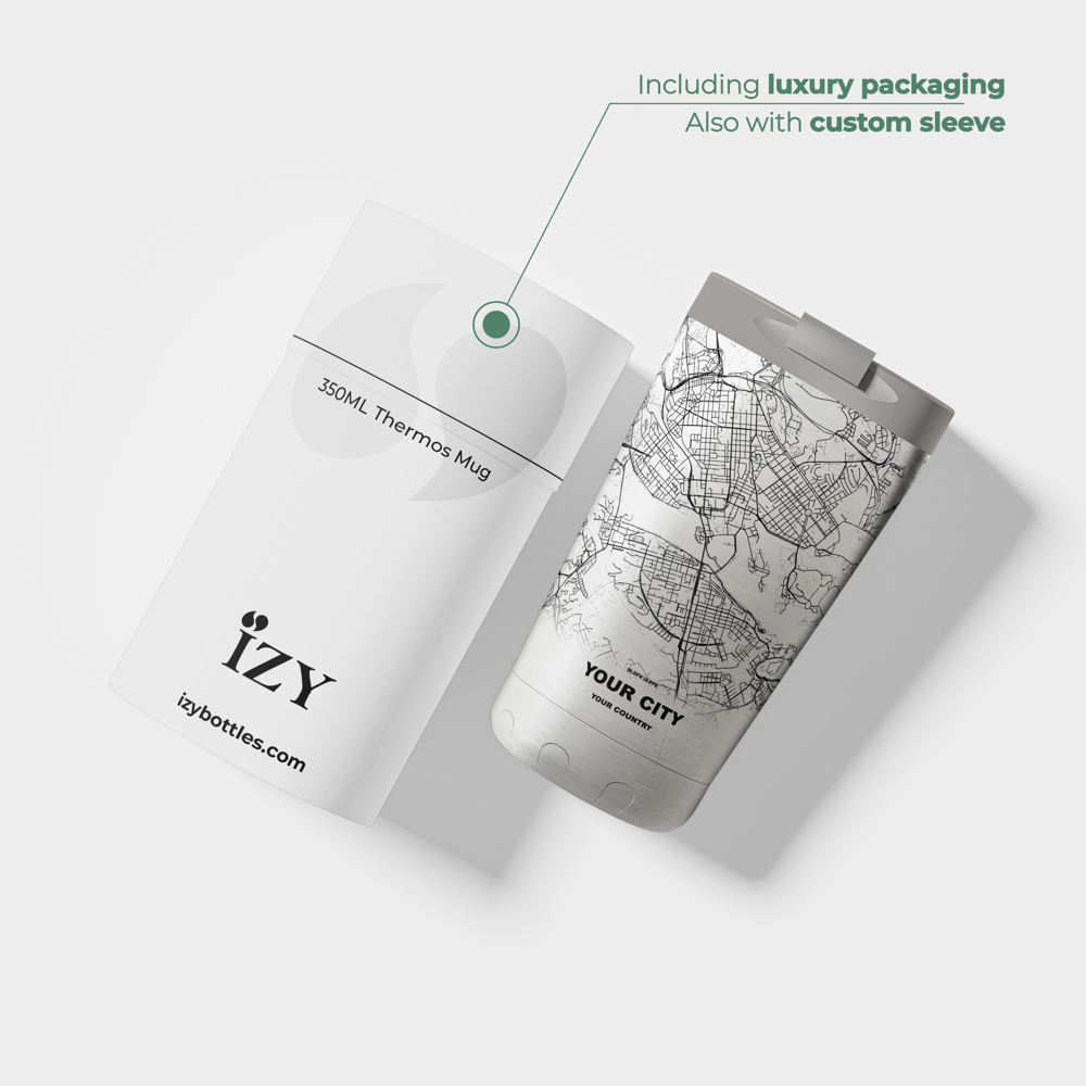 Thermosbeker / Koffiebeker x Jouw Stad -  Zilver - 350 ml