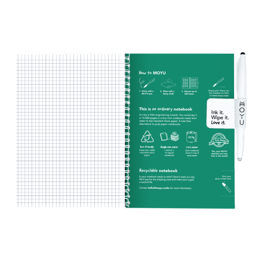 MOYU Uitwisbaar Steenpapier Notitieboek A5 Hardcover – 20 Pagina’s, Forest Green, Ruitjes