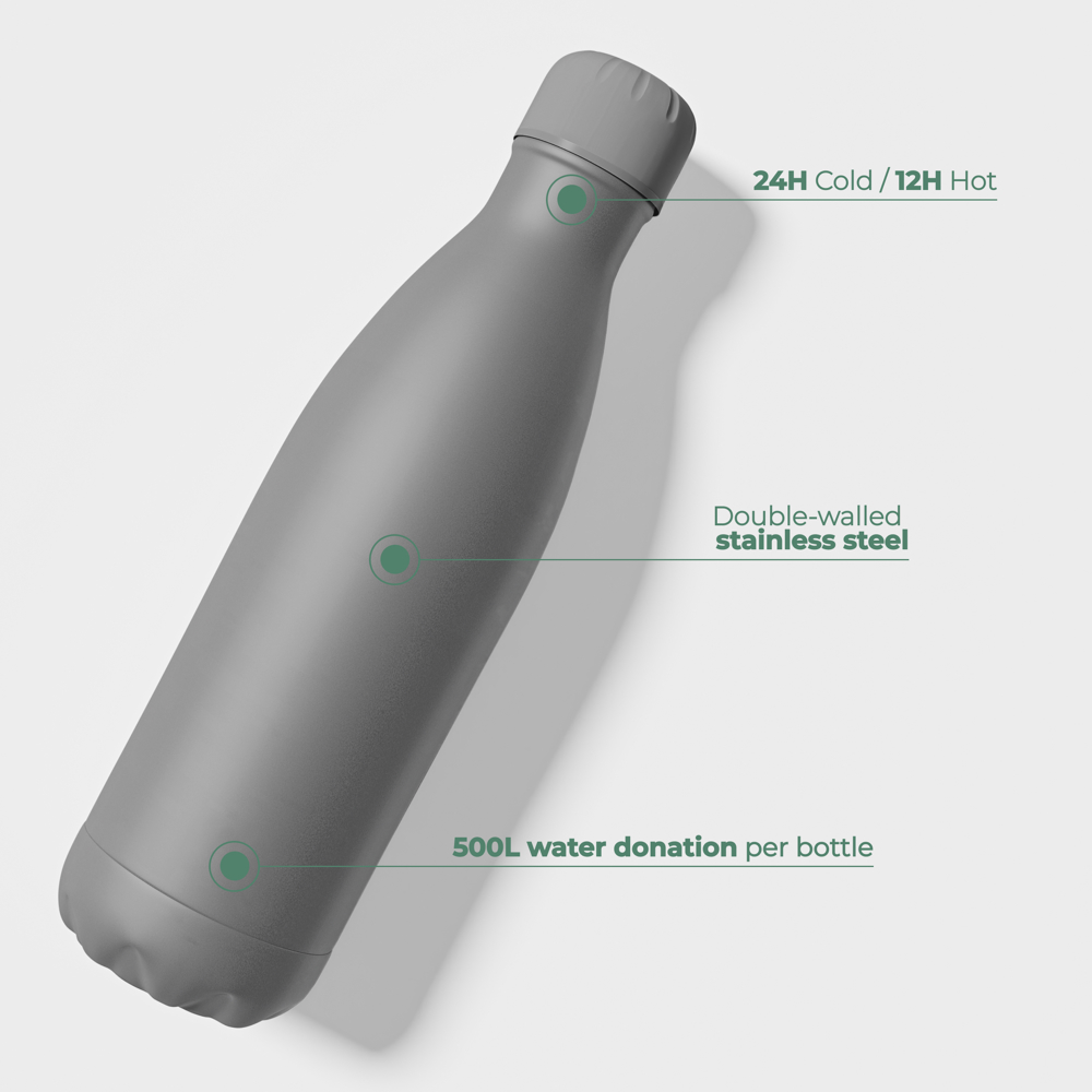 Thermosfles / Drinkfles - Grijs - 500 ml
