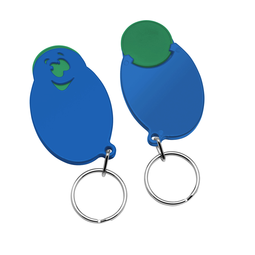 Chiphouder met winkelwagenmuntje 1€ "gezicht" - groen/blauw