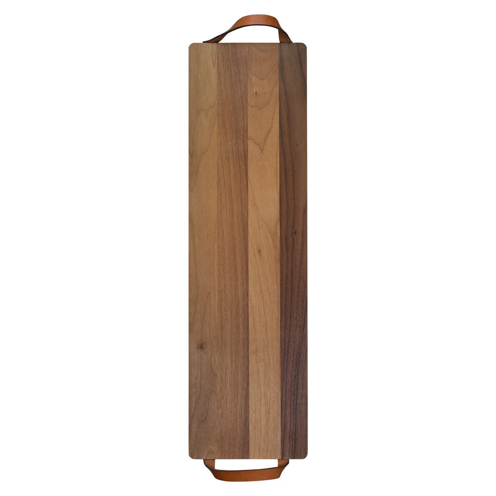 Plank met leren handvaten walnoot - Walnoothout