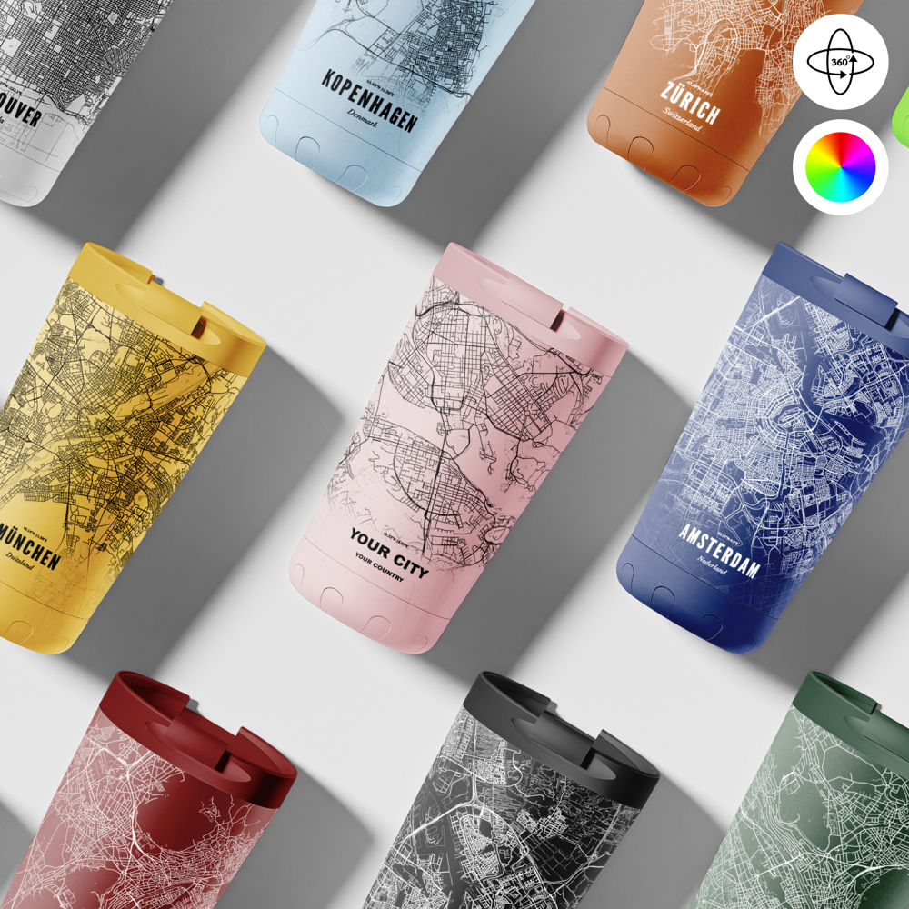 Thermosbeker / Koffiebeker x Jouw Stad -  350 ml - Roze