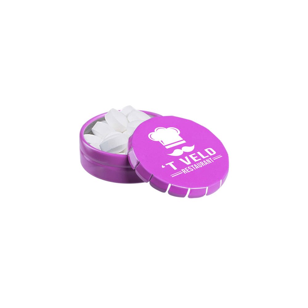 Super mini clic-clac blikje gevuld met pepermunt - Fuchsia
