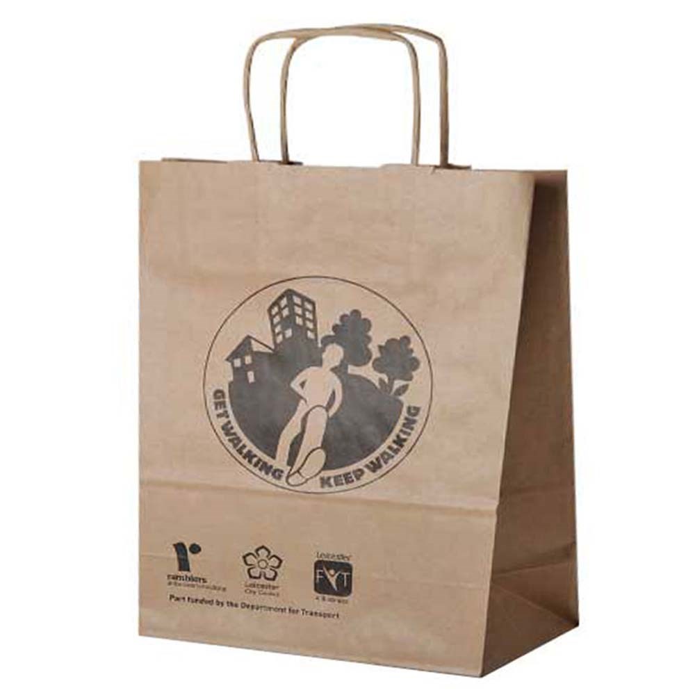 Draagtas papier, 33 x 12 x 50 cm, kraft bruin, 2 zijden, 100 grams, gerolde handle