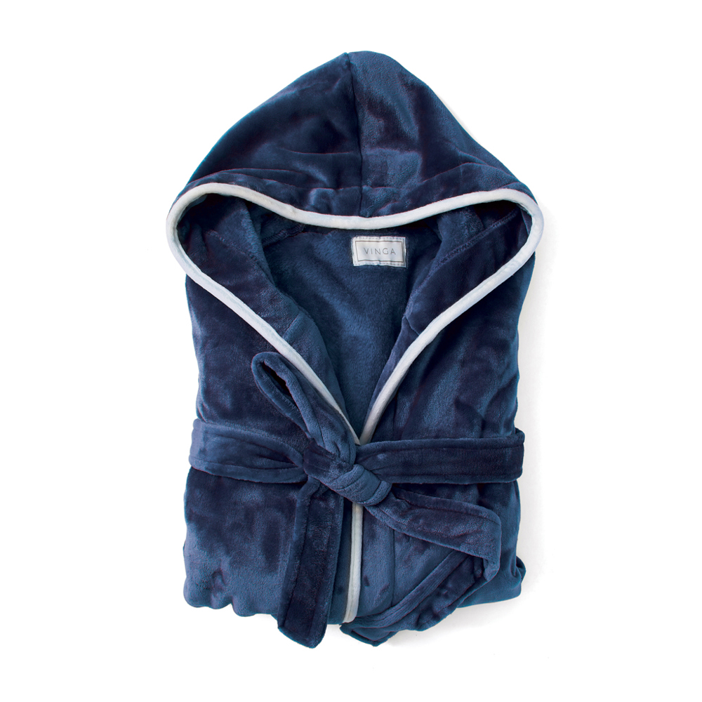 VINGA Louis luxe pluche RPET badjas maat S/M - donkerblauw (± PMS 19-4024 TCX)