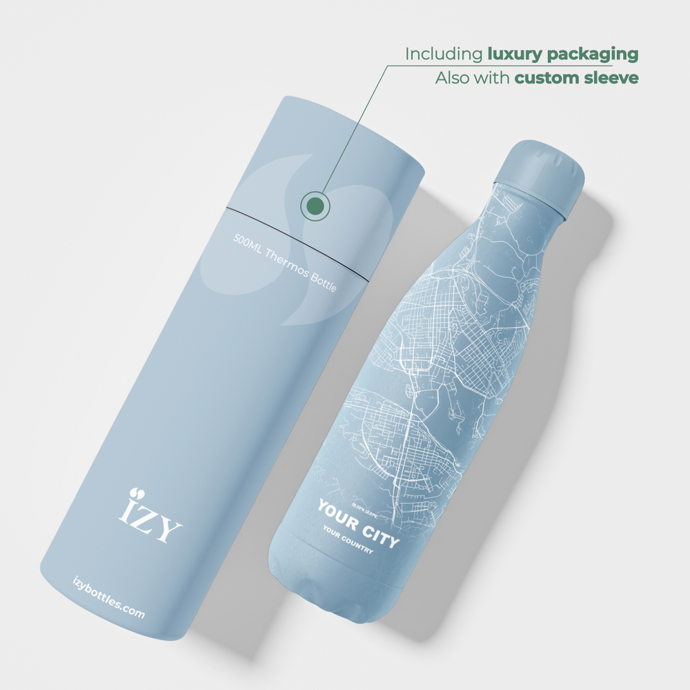 Thermosfles / Drinkfles x Jouw Stad - Licht Blauw - 500 ml