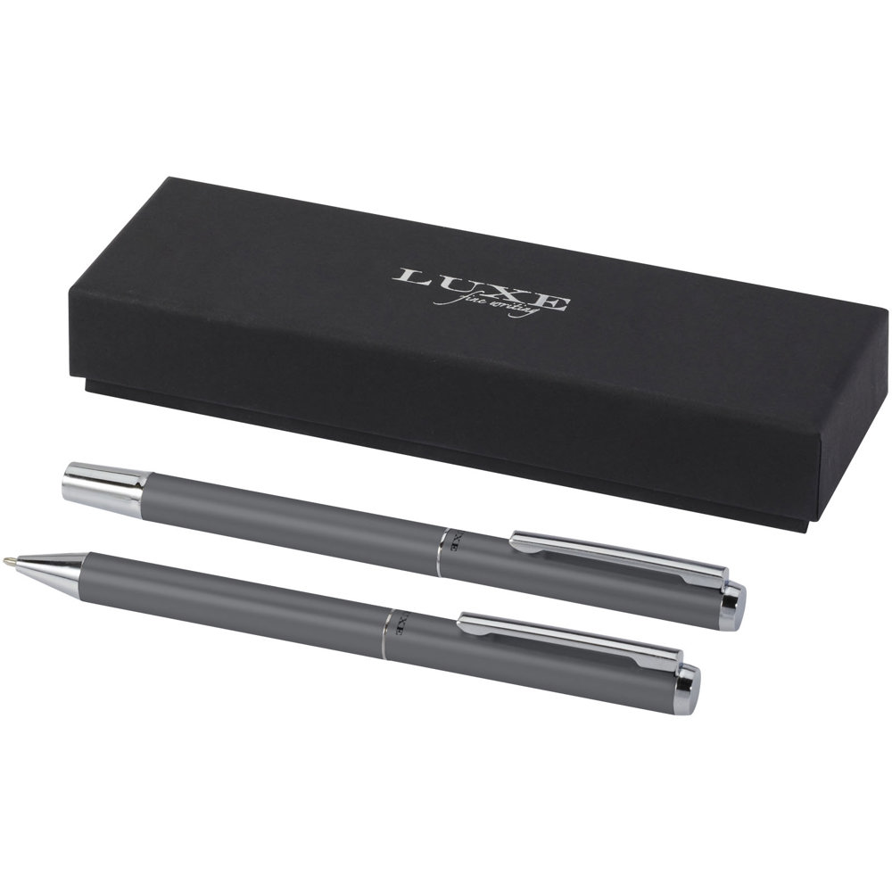 Lucetto cadeauset met balpen en rollerbalpen van gerecycled aluminium (zwarte inkt) - grijs