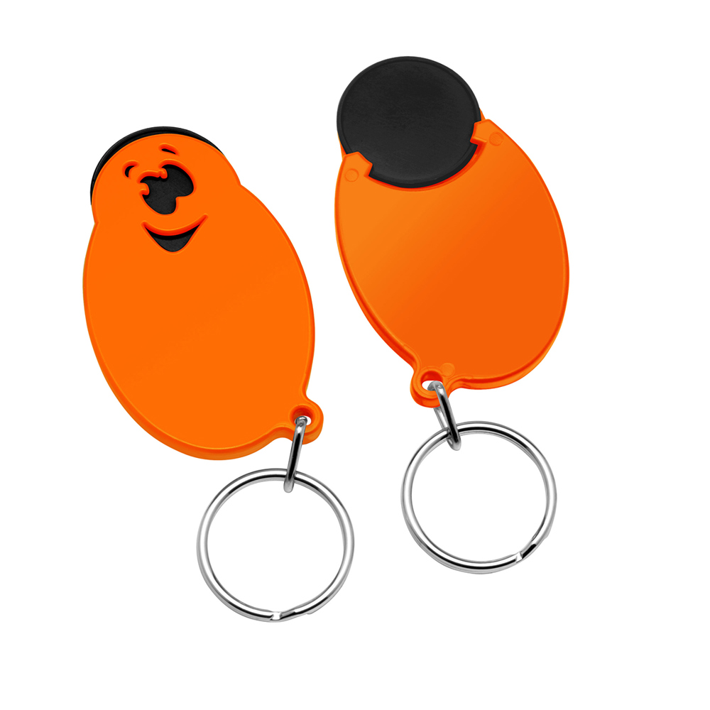 Chiphouder met winkelwagenmuntje 1€ "gezicht" - zwart/oranje