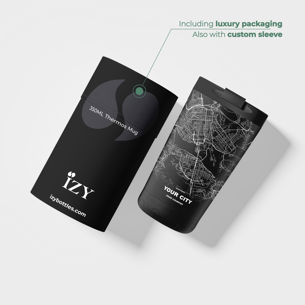 Thermosbeker / Koffiebeker x Jouw Stad -  Zwart - 350 ml