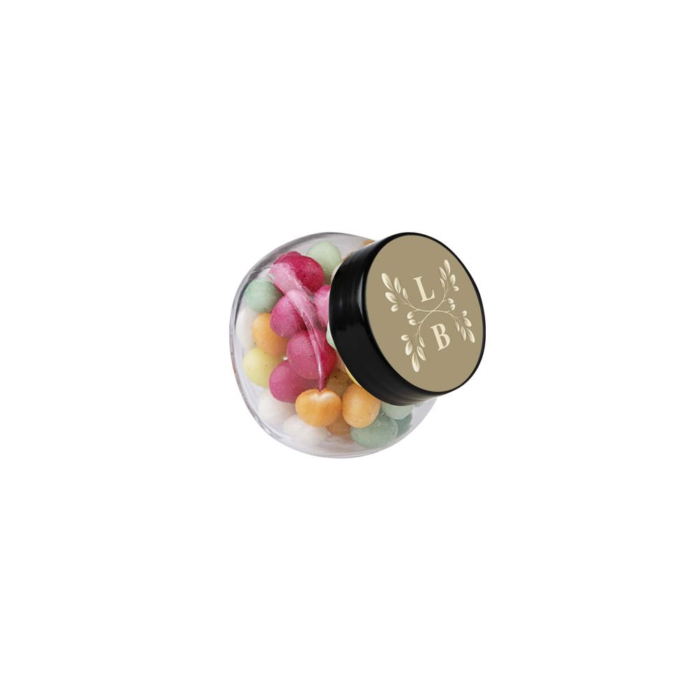 Micro glazen potje 50 ml, gevuld met snoep - Transparant/Zwart