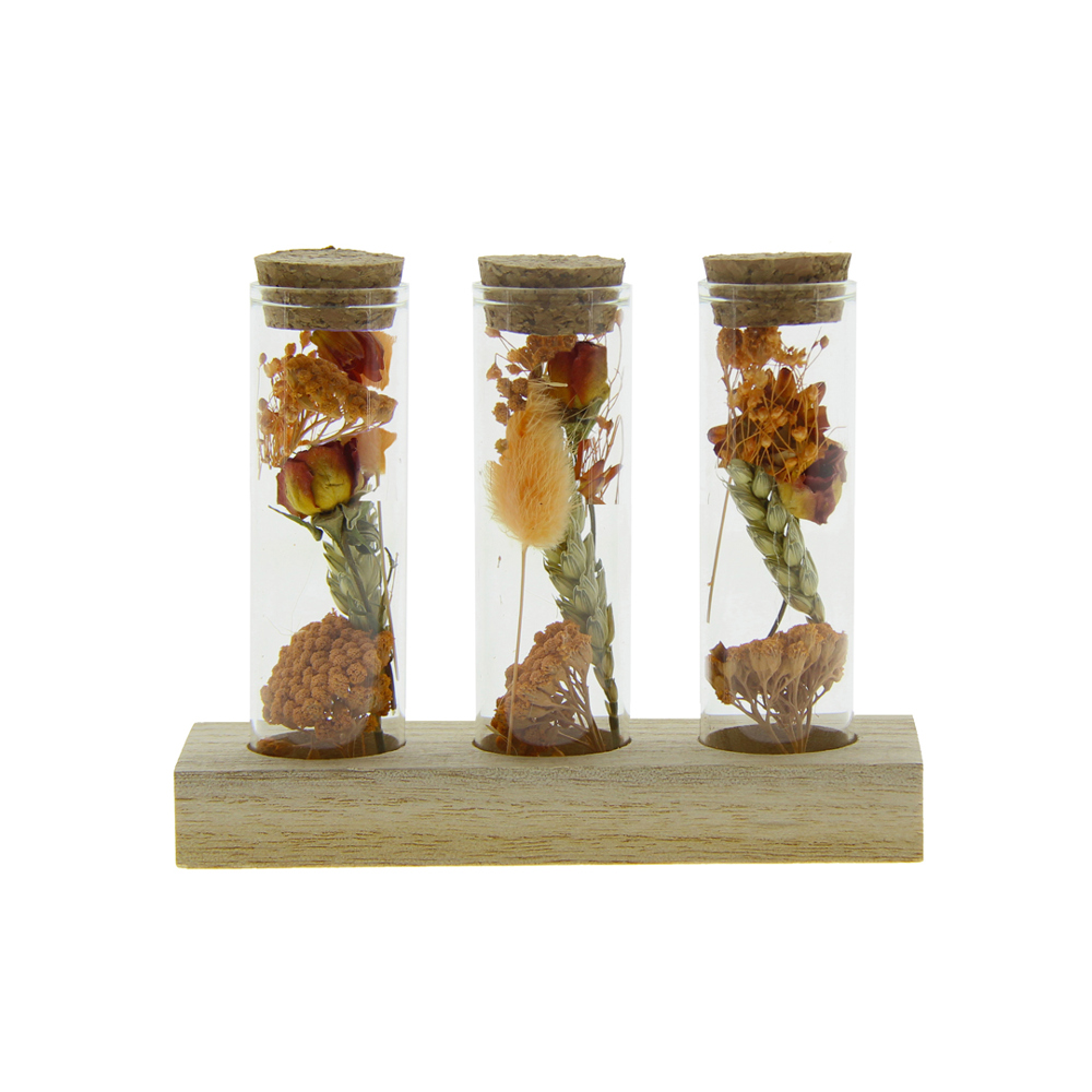 Dried Flowers - Trio tube & wood - oranje